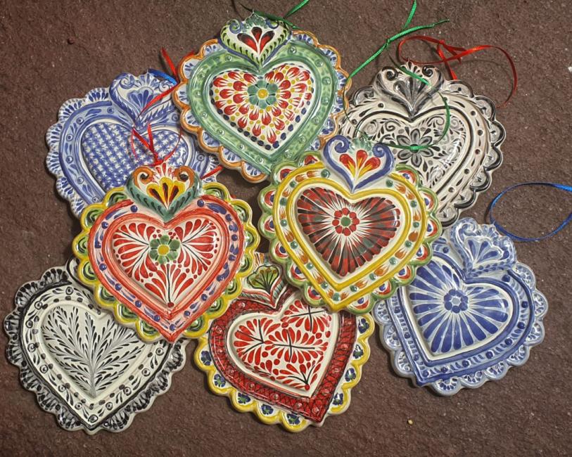  mexican ceramic mexican potttery folk art talavera Gorky Gonzalez Love Hear Ornaments