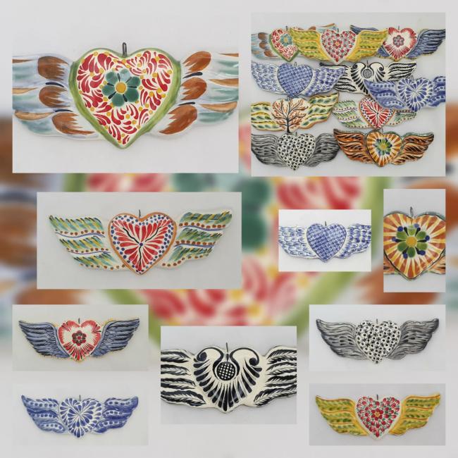  mexican ceramic mexican potttery folk art talavera Gorky Gonzalez Hear Ornament w/wings