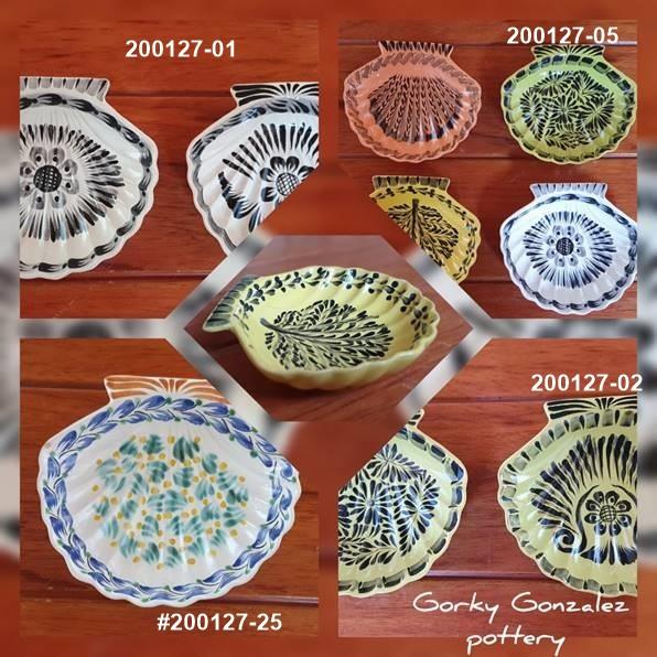  mexican ceramic mexican potttery folk art talavera Gorky Gonzalez shell snack dish