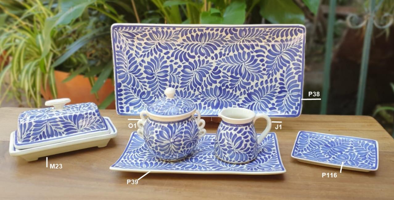  mexican ceramic mexican potttery folk art talavera Gorky Gonzalez Milestones Pattern<br> Blue and White