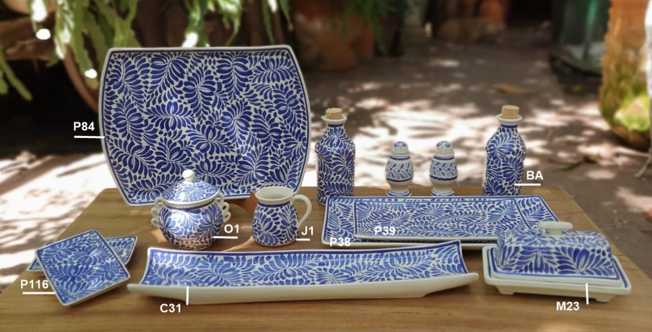 mexican ceramic mexican potttery folk art talavera Gorky Gonzalez Milestones Pattern<br>Blue and White<br>Collection