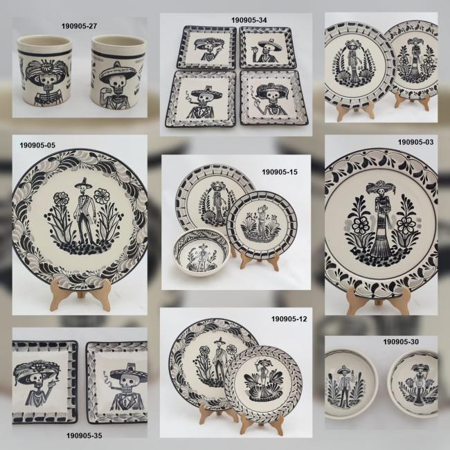 ceramica mexicana pintada a mano majolica talavera libre de plomo Catrina<br>Blanco y Negro