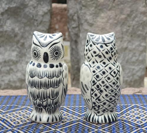  black-owl-mexican-ceramics-crafted-art-majolica-saltandpepper-shaker-table-decor-farm-gifts