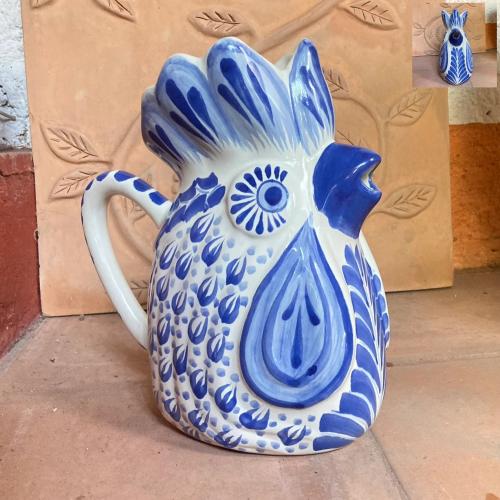 ceramic-pottery-hand-painted-water-pitcher-rooster-shape-mexico-tabledecor-farmanimal-lemonade