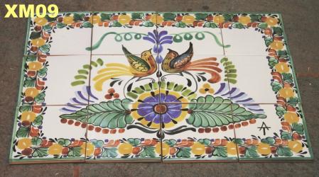 Artesanas Mexicanas Ceramica Majolica Talavera Mural de Azulejos<br>Dos Pajaros colores