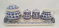 mexican ceramic mexican potttery folk art talavera Gorky Gonzalez Sugar Set (5 pieces)<br>Blue and White