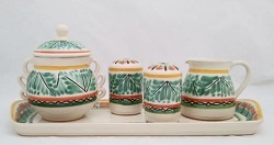 ceramica mexicana pintada a mano majolica talavera libre de plomo Set Azucarera (5 piezas)<br>en Verde y Amarillo