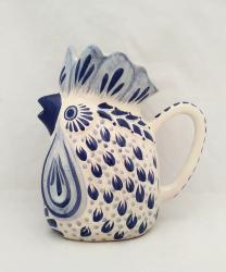 ceramica mexicana pintada a mano majolica talavera libre de plomo Jarra Gallo Gde<br>Azul y Blanco II