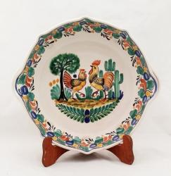ceramica mexicana pintada a mano majolica talavera libre de plomo Platon Octagonal<br>Dos Pollos<br>Colores Tradicionales