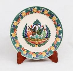 ceramica mexicana pintada a mano majolica talavera libre de plomo Platon Redondo<br>Dos Pajaros<br>Colores Tradicionales