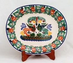 ceramica mexicana pintada a mano majolica talavera libre de plomo Platon sin Recortar<br>Dos Pajaros<br>Colores Tradicionales