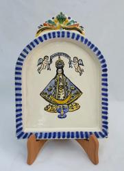 mexican ceramic mexican potttery folk art talavera Gorky Gonzalez AltarPiece<br>Lady of San Juan<br>Blue-Yellow Colors