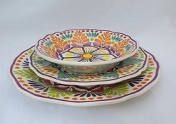mexican ceramic mexican potttery folk art talavera Gorky Gonzalez Dish Set<br>3 pieces<br>Orange-Green
