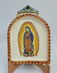 ceramica mexicana pintada a mano majolica talavera libre de plomo Retablo<br>Virgen de Guadalupe<br>Colores Nacar-Blue