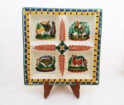 mexican ceramic mexican potttery folk art talavera Gorky Gonzalez Square Tray<br>Asst Animals<br>Yellow-Blue Colors