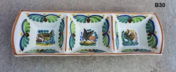 ceramica mexicana pintada a mano majolica talavera libre de plomo Botanero Rectangular<br>Triple