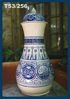ceramica mexicana pintada a mano majolica talavera libre de plomo Tibor Tapa Pico Esp<br>Azul y Bco
