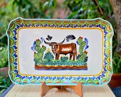 longhorn-design-rectangular-platter-tray-ceramics-handmade-mexico-for-sale-2
