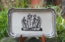 mexican-ceramic-decorative-serving-platter-majolica-hand-made-catrina-couple-halloween-day-of-dead-folk-art-mexico