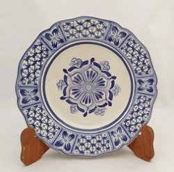 mexican-ceramic-plates-pottery-hand-painted-flower-pattern-talavera-majolica-table-decor-mexico-blue
