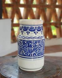 mexican-ceramic-pottery-decorative-vase-hand-made-mexico-blue-talavera-majolica