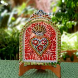 mexican-ceramics-handcrafts-red-heart-altarpiece-wall-mexico-wedding