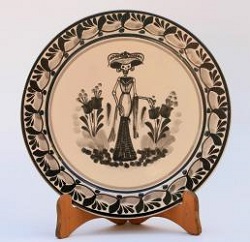 mexican-plates-ceramic-catrina-motives-black-and-cream-pottery-folk-art-national-award-made-in-mexico