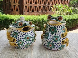 mexican-pottery-ceramic-majolica-tableware-frog-sugar-and-creamer-hand-made-mexico