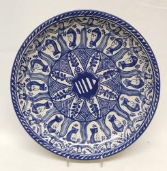 mexican-wall-platters-hand-painted-hand-wheel-folk-art-blue-talavera-majolica-faces-pattern-gorky-workshop