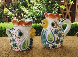 mexico-ceramics-pottery-rooster-creamer-and-sugar-set-majolica-hand-painted-mexico