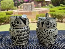 mexico-pottery-ceramic-owl-sugar-and-creamer-majolica-black-and-white