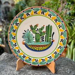 prickly-pear-ceramic-plate-majolica-brush-painted-dishware