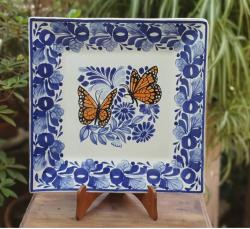 square-plates-pottery-tableware-summer-butterfly-blue-talavera-handpainted