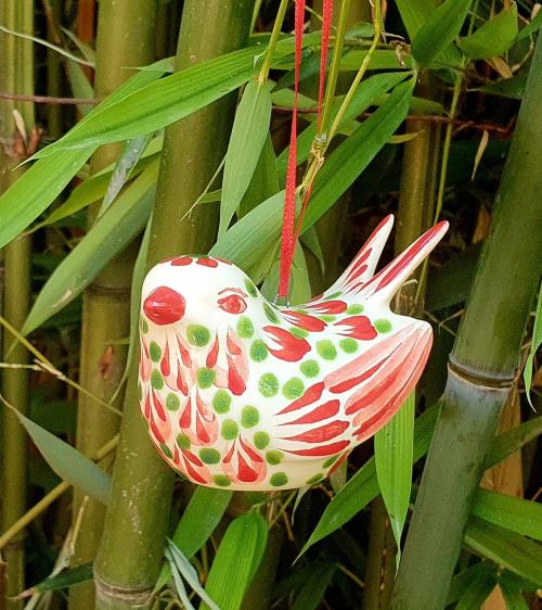  christmas-ornaments-decor-tree-red-love-bird-tail-ceramic-mexico-red