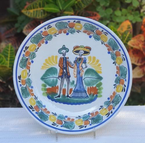  decorative-wall-colors-skeleton-couple-catrina-halloween-plate-decor-day-black-and-white-ceramics-serving