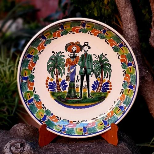  decorative-wall-colors-skeleton-couple-catrina-halloween-plate-decor-day-black-and-white-ceramics