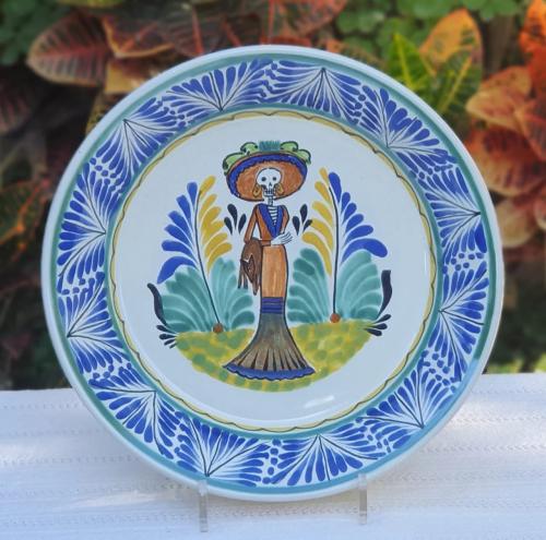  decorative-wall-colors-skeleton-ms-catrina-halloween-plate-decor-day-black-and-white-ceramics-serving