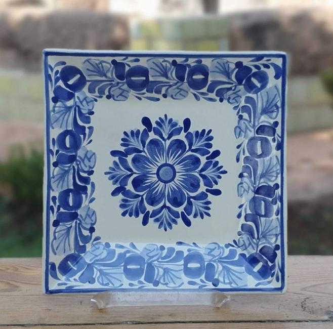  flower-design-ceramic-plate-square-handmade-mexico