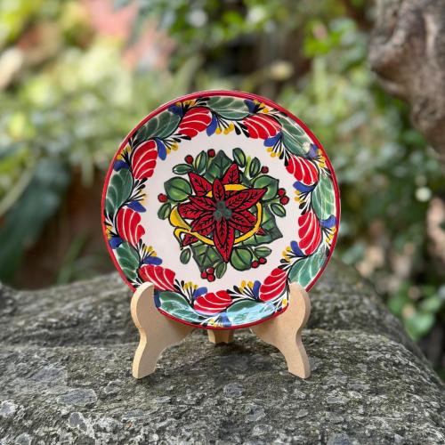  handcrafts-bread-plate-christmas-poinsettia-handmade-mexico-foodsafe