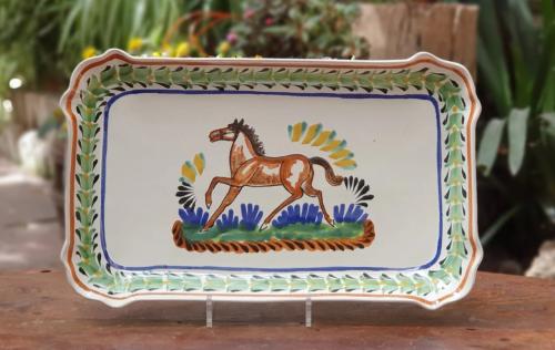  horse-tray-rectangular-animals-serving-dinner-saladplates-mexico--handthowrn-handmade-hand-painted-mexican-pottery