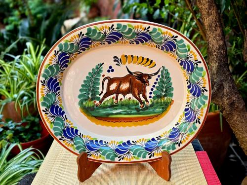  longhorn-bull-rodeo-semi-oval-platter-tray-ceramics-handmade-mexico