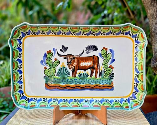  longhorn-design-rectangular-platter-tray-ceramics-handmade-mexico-for-sale-2