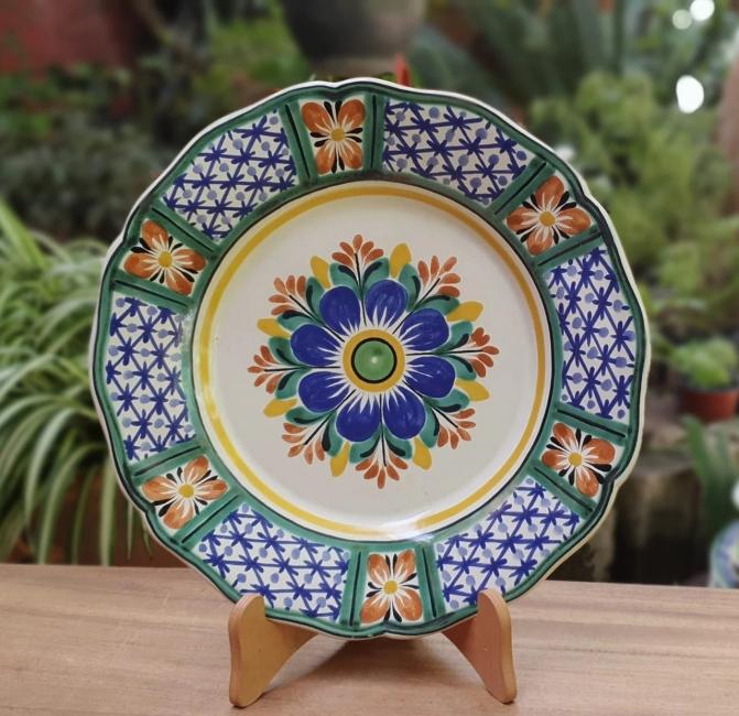  mexican-ceramic-plates-pottery-hand-painted-flower-pattern-talavera-majolica-table-decor-mexico-ii