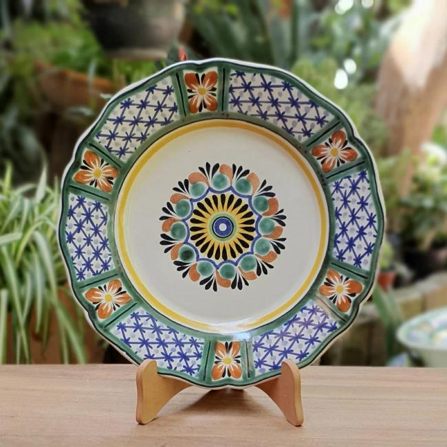  mexican-ceramic-plates-pottery-hand-painted-flower-pattern-talavera-majolica-table-decor-mexico