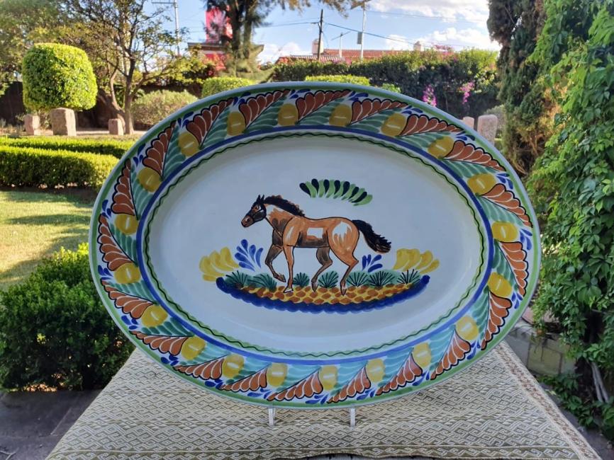  mexican-ceramic-platter-horse-motive-majolica-hand-made-mexico-serving-piece