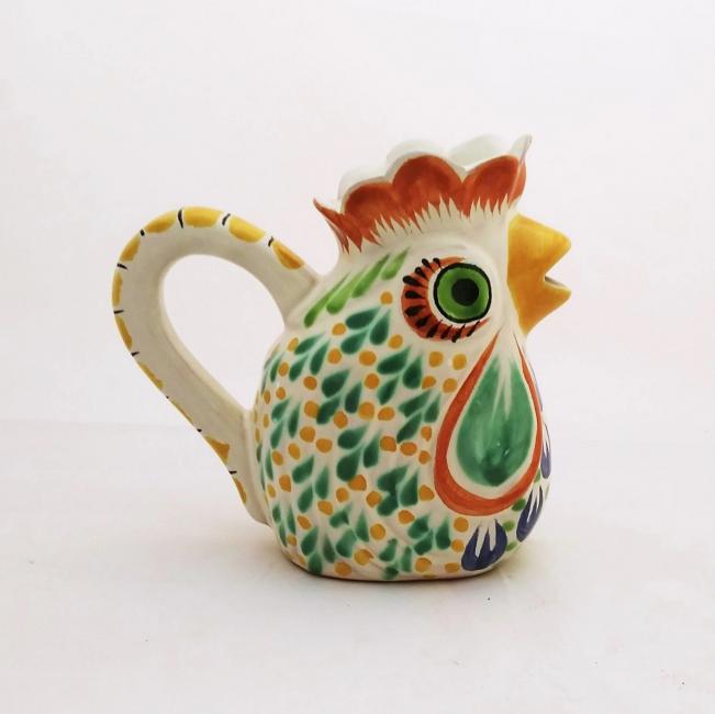  mexican-ceramic-pottery-folk-art-creamer-rooster-majolica-hand-made-mexico-vi