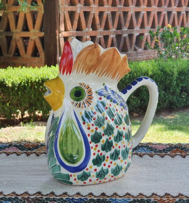mexican-ceramic-rooster-water-pitcher-hand-made-mexico-majolica-gorky