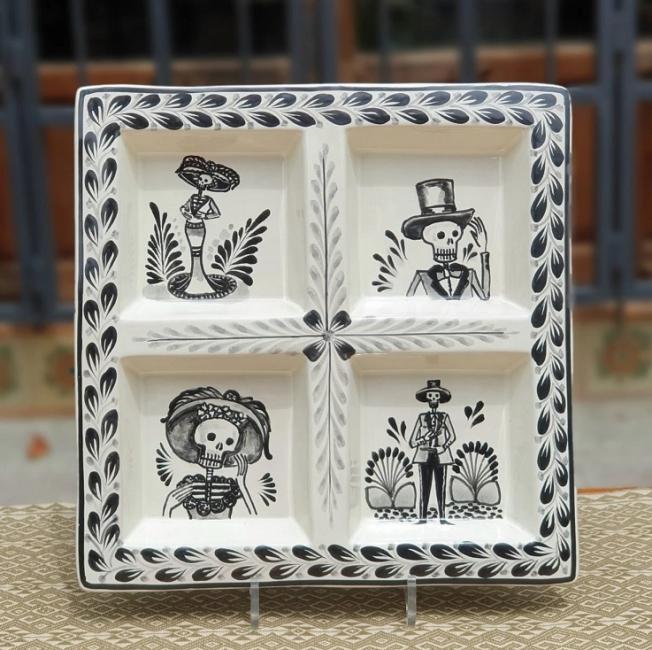  mexican-ceramic-tray-pottery-hand-painted-guanajuato-mexico-tableware-amazon-black-catrina-motives-halloween-decorations-ideas