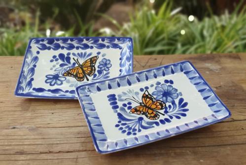 mexican-ceramics-handcrafts-butterfly-blue-talavera-handpainted-tapas-plates