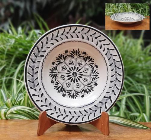  mexican-ceramics-pasta-cereal-soup-cereal-flower-flat-bowl-black-and-white-2